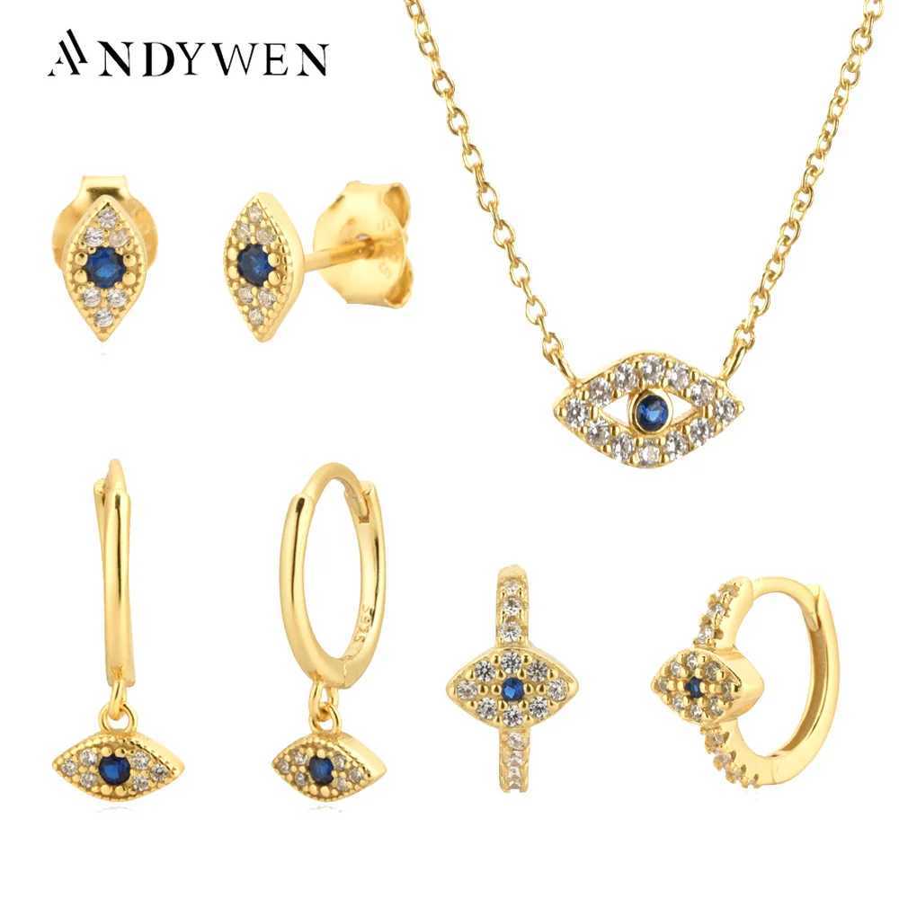 ANDYWEN Winter 925 Pure Silver Evil Eye Blue Transparent Zircon Bracelet Luxury Jewelry Pendant Necklace Clip Rock Punk X241123