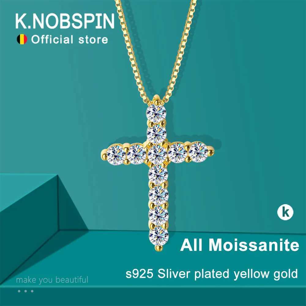 KNOBSPIN D VVS1 Moissanite Cross Pendant Necklace Original s925 Silver Box Chain Plated 18k White Gold Fine Necklace X241123