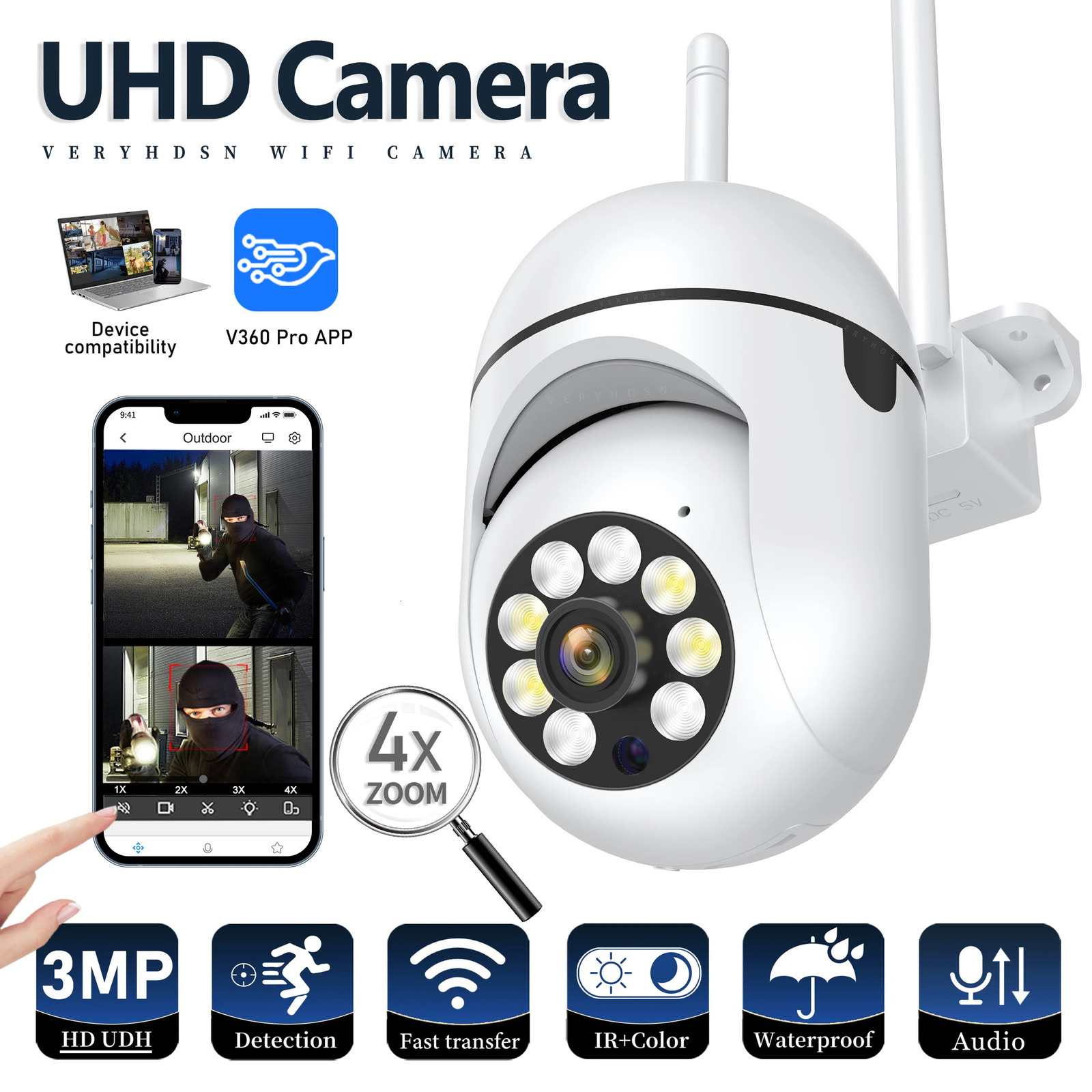 Outdoor P Surveillance Camera CCTV IP Wifi Camera Waterproof External Security Protection Wireless Home Monitor Motion Trcking 240419