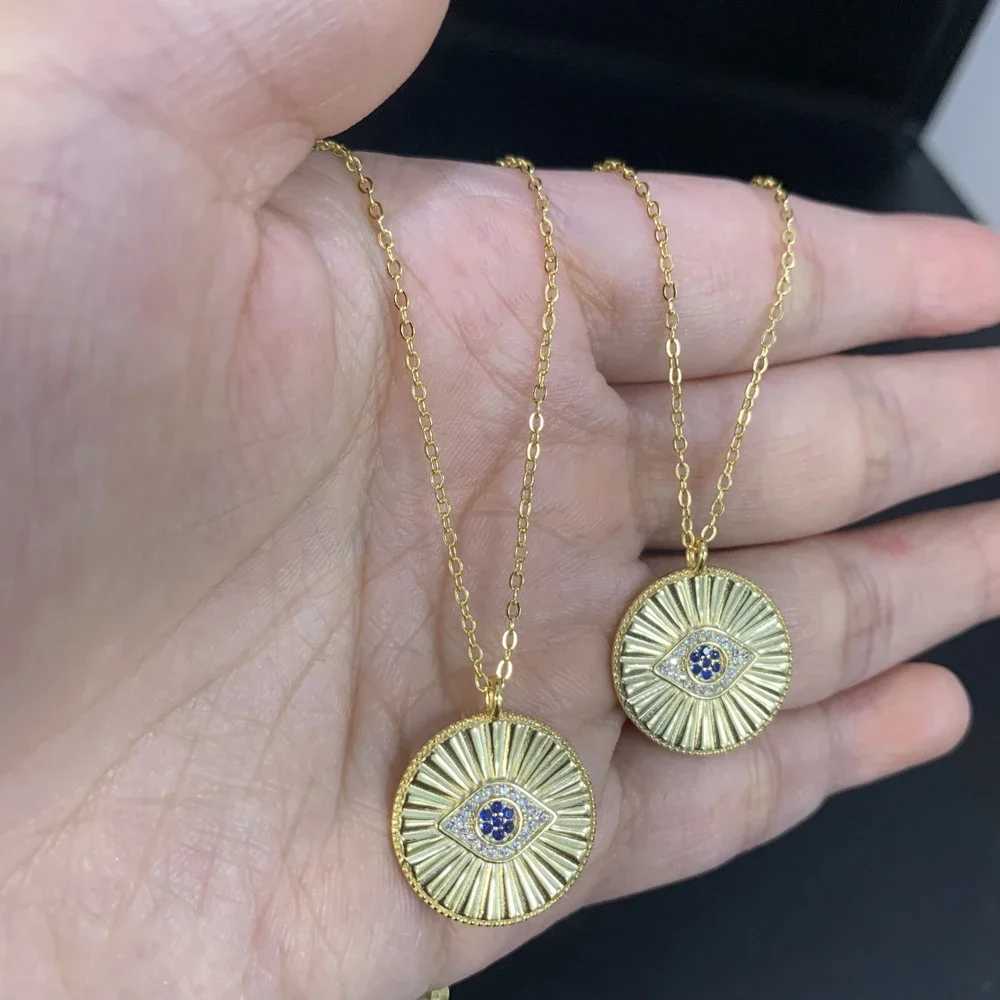 New 925 silver coin with blue Evil Eye pendant necklace covered with cubic zirconia 18K gold-plated suitable for womens exquisite jewelry X241123