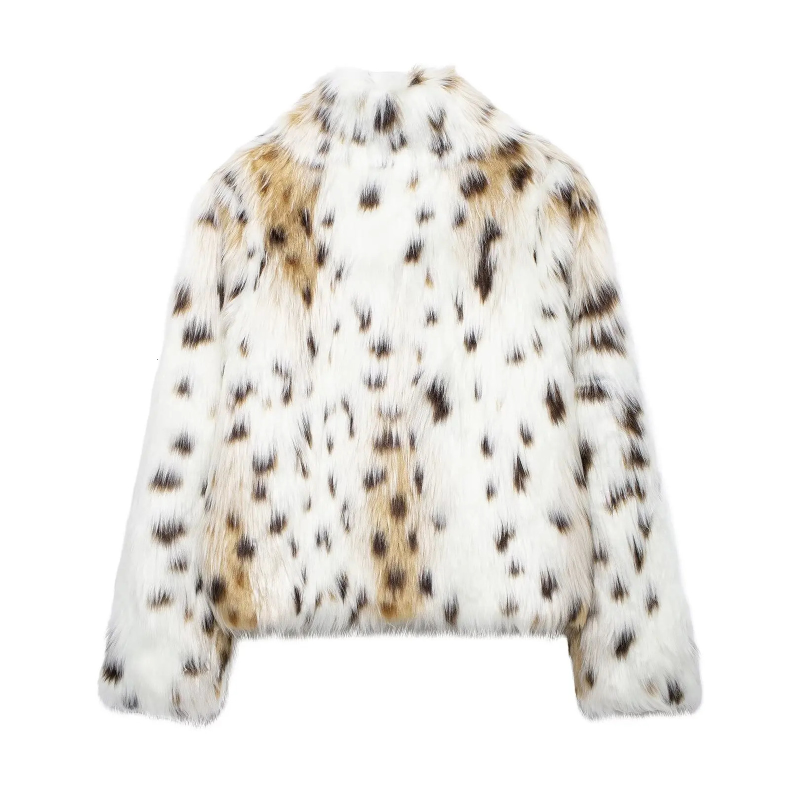 TRAF Print Faux Fur Coat Women Long Sleeve Winter Coats Woman 2024 in Outerwears for Fluffy Jacket 241120