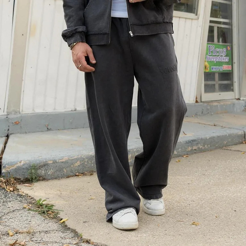 American Autumn and Winter Sweatpants Mens Fitness Loose Heavy Weight Cotton foam Printed Casual Pants 241121