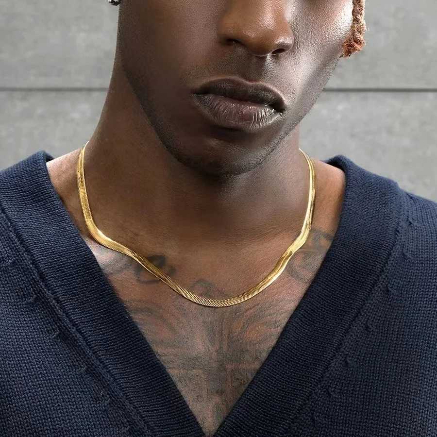 Gold mens 925 sterling silver 4mm flat snake chain necklace punk chain womens jewelry fashion trend party accessories wholesale X241123