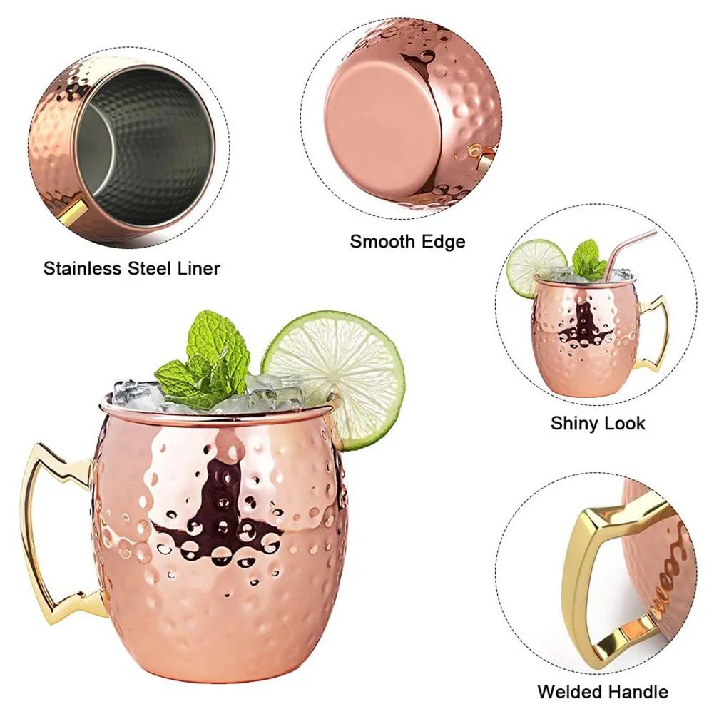 1PCS 530ML Moscow Mule Mug Stainless Steel Copper Goblet Anti-fall Wine Cup Champagne Party Bar Beer Tool 0424