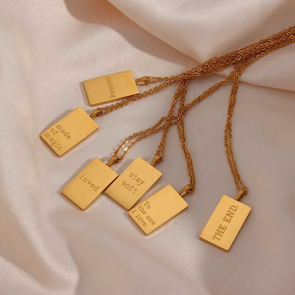 E. B.belle Personal Information Tarot Card Necklace Stainless Steel 18k Gold Plated Brushless Square Geometric Gold Necklace X241123