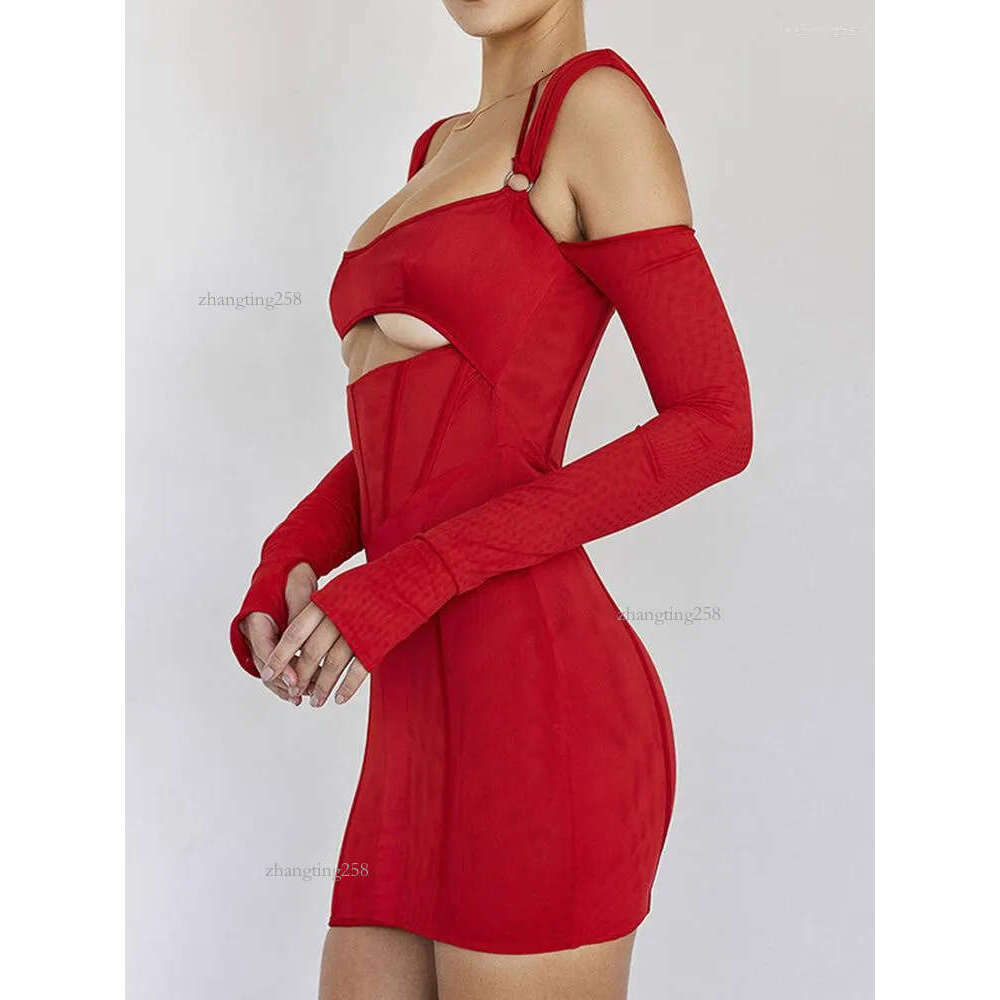 Casual Dresses Halter Sexy Backless Cut Out Mesh Sheer Corset Mini Dress For Women Party Club Slip Bodycon Elegant Gown