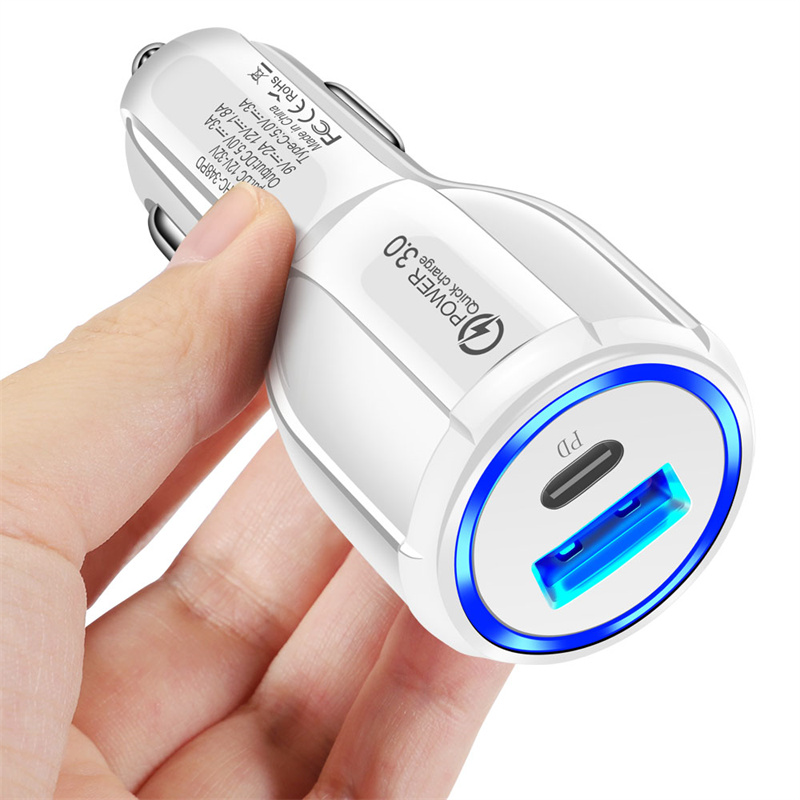2 Ports 48W QC3.0 Fast Charger PD USB-C Quick Car Charger Phone Fast Charging Charger For iPhone 15 14 13 12 Mini 11 Pro Xr Xs Max Samsung S24 S23 S22