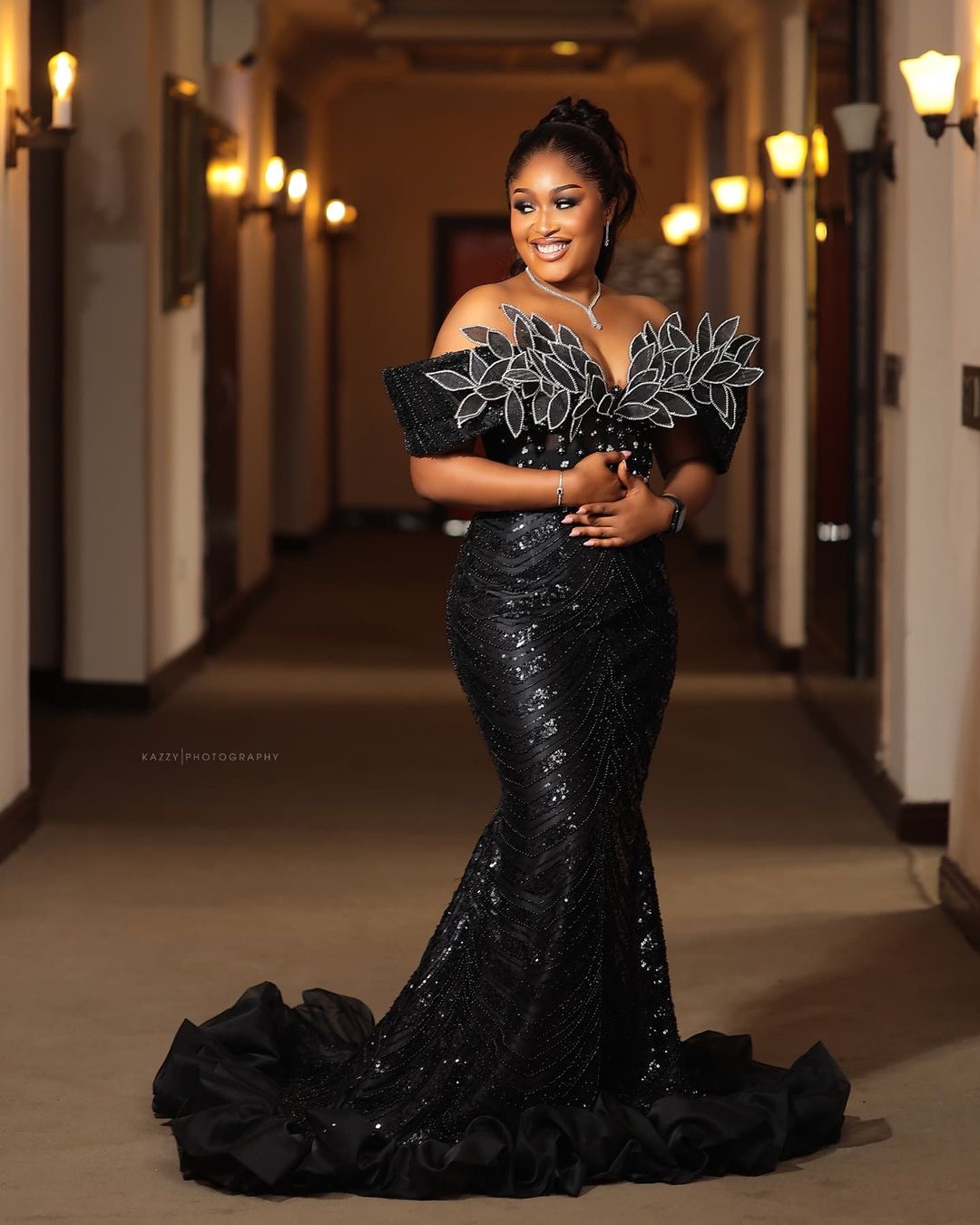 Black Mermaid Prom Dresses 2024 Beaded Florals Sequined Lace Evening Formal Party Second Birthday Engagement Gowns Plus Size Dress For Special Occasio