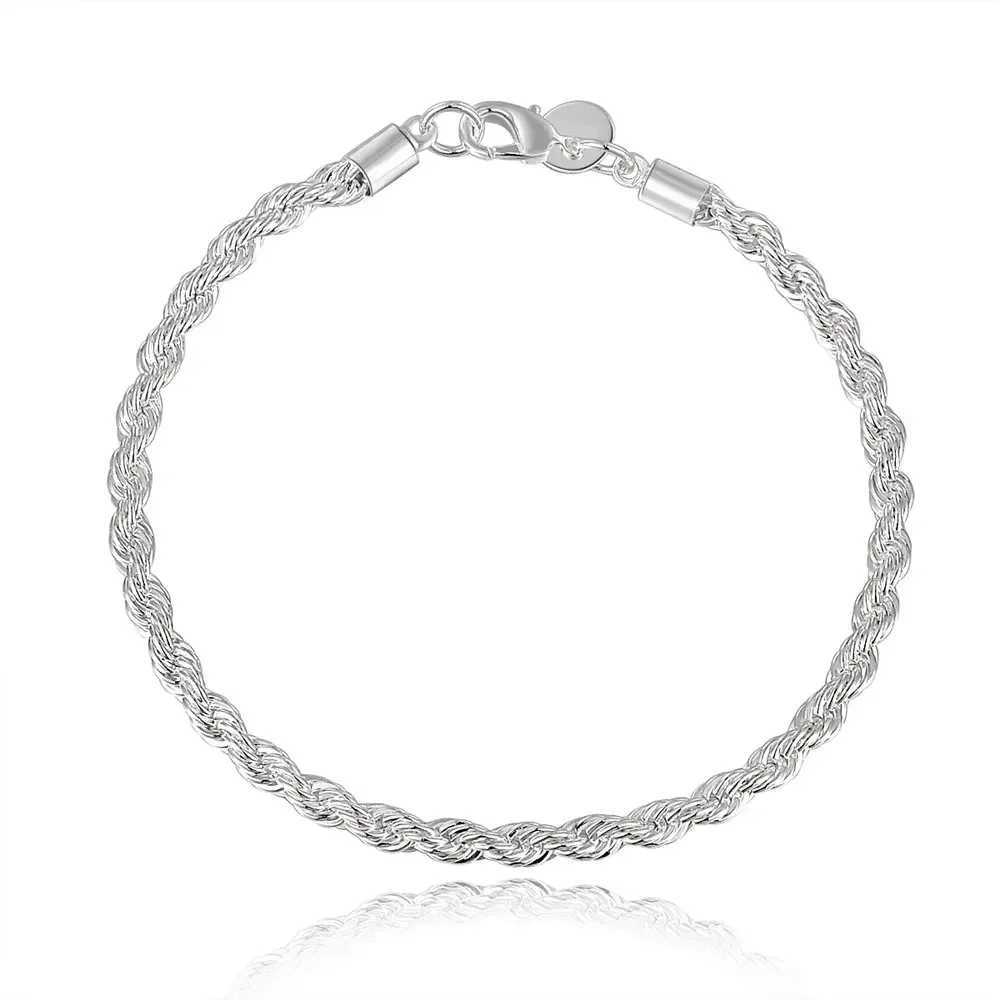 Charm 925 sterling silver accessories mens 4MM 40-60cm 2PCS rope chain necklace bracelet womens fashion wedding gift jewelry X241123