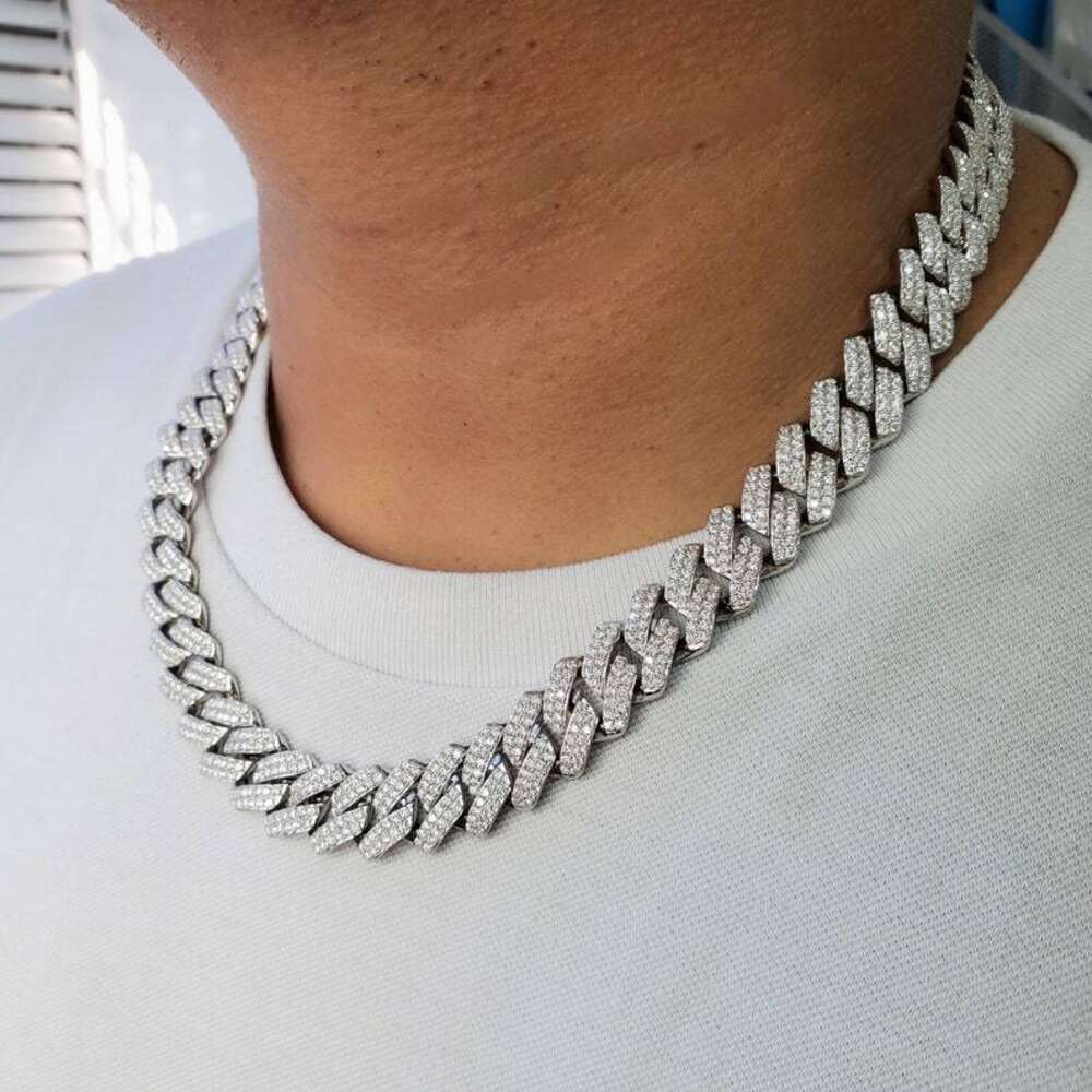 Aaa Gems Mens Hip Pop Jewelry 10mm 925 Sterling Silver Iced Out Vvs Moissanite Monaco Cuban Link Chain Necklace