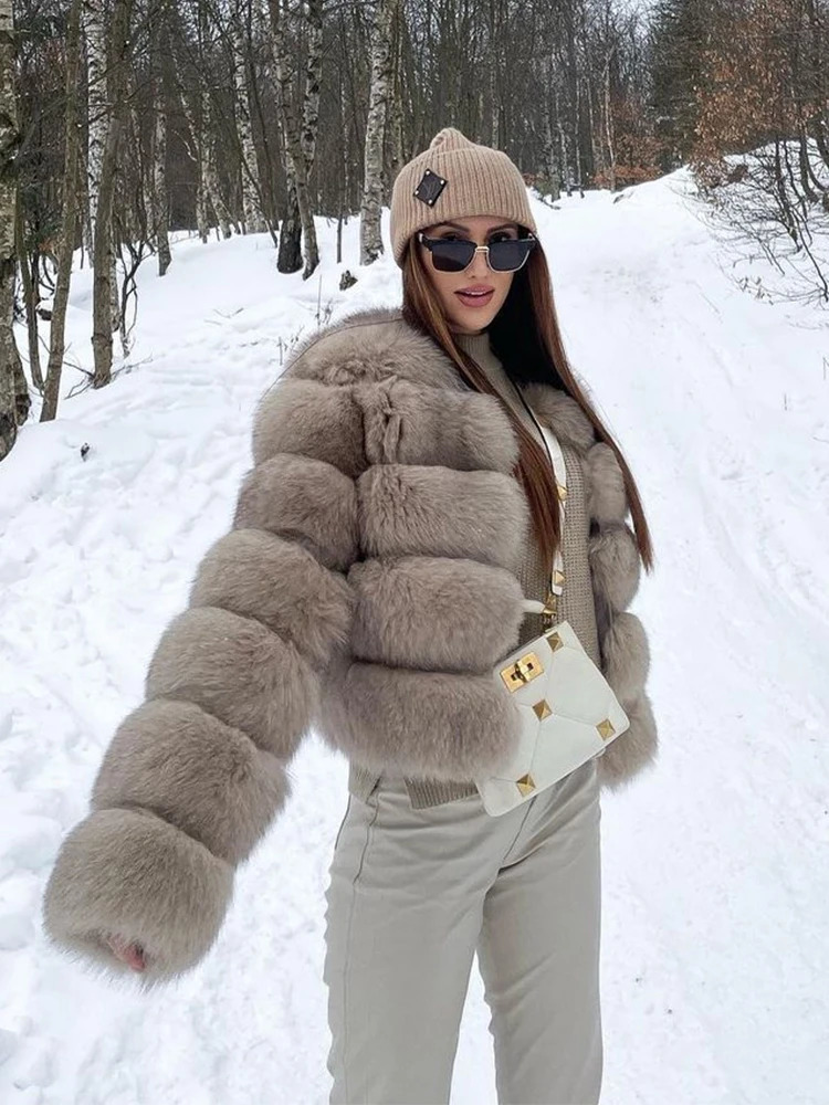 Faux Fur Short Coat Women Cropped Long Sleeve Artificial Jacket Winter Fluffy Top Thick Warm Furry Outwears 241120