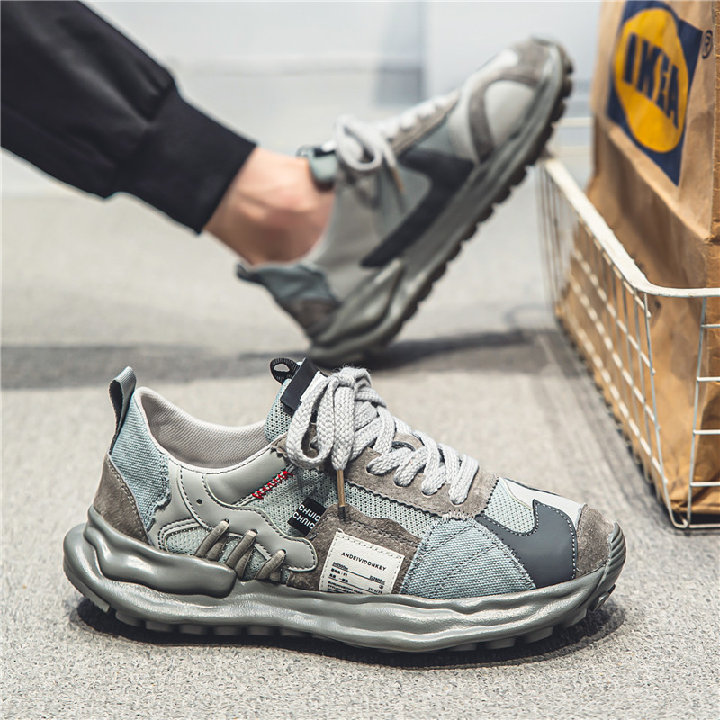 designer in black white Men's new summer mesh breathable dad shoes fashionable comfortable casual and sporty thick soles