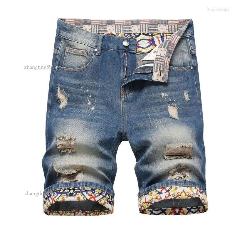 Men's Jeans Men Light Blue Denim Shorts Summer Male Holes Short Man Fashion Ripped Straight Fit Size 42