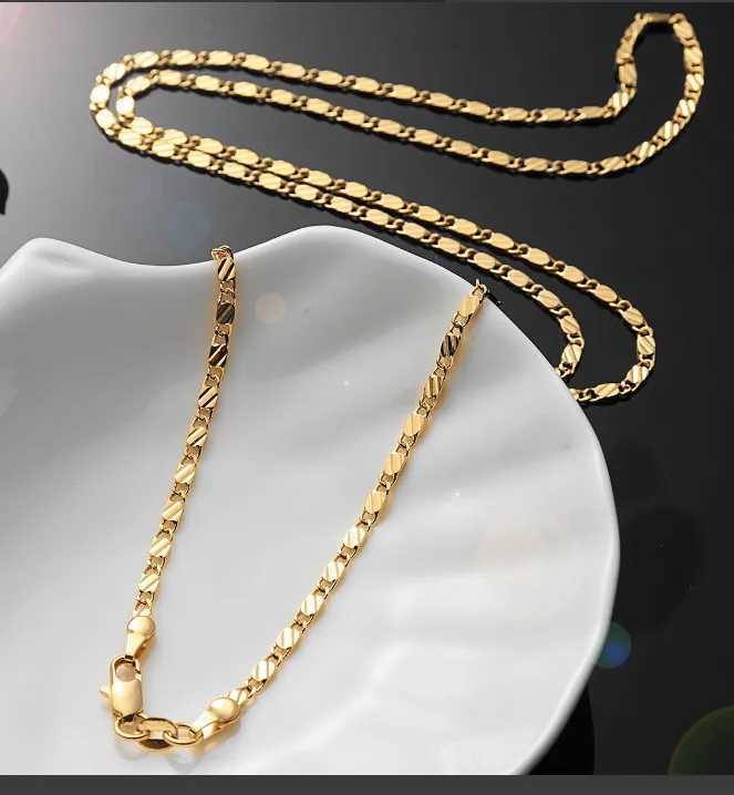Fading free fine 925 sterling silver 18K gold 2MM flat Clavicle chain necklace for men and women wedding jewelry gifts 40-75cm X241123
