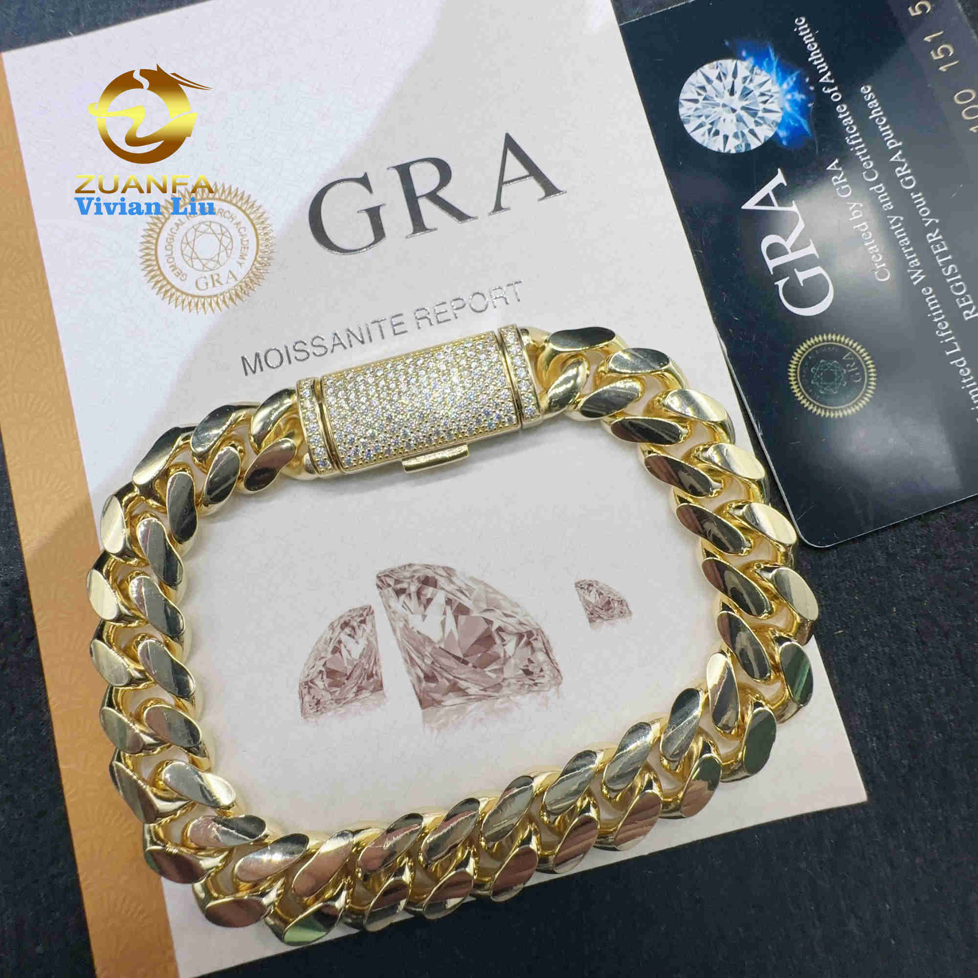 VVS Moissanite Diamond Clasp Sterling Silver 925 Cuban Hip Hop Jewelry 10K 14K 18K Real Gold Plated Plain Cuban Bracelet