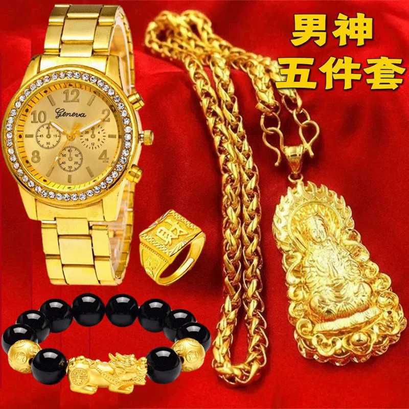 Gift plated with% real gold 24k 999 necklace mens aggressive 999 large 999 chain thick new style pure 18K gold jewelry X241123