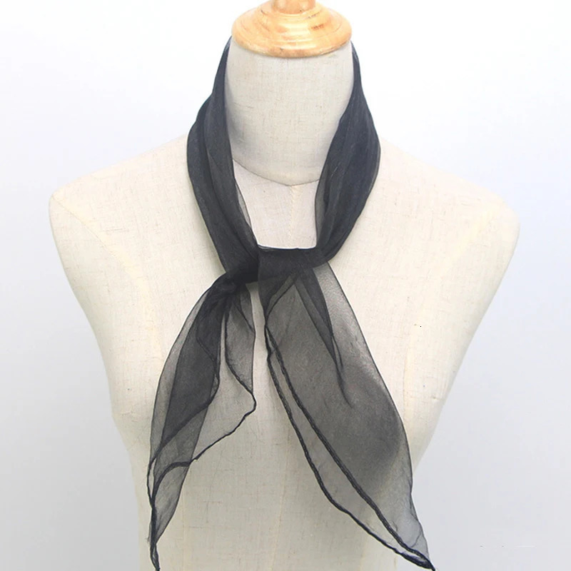 Summer Scarf Transparent Small Silk Scarve Solid Color Square Head Wear Female Chiffon Neckerchief Shawls Bandanas 240417