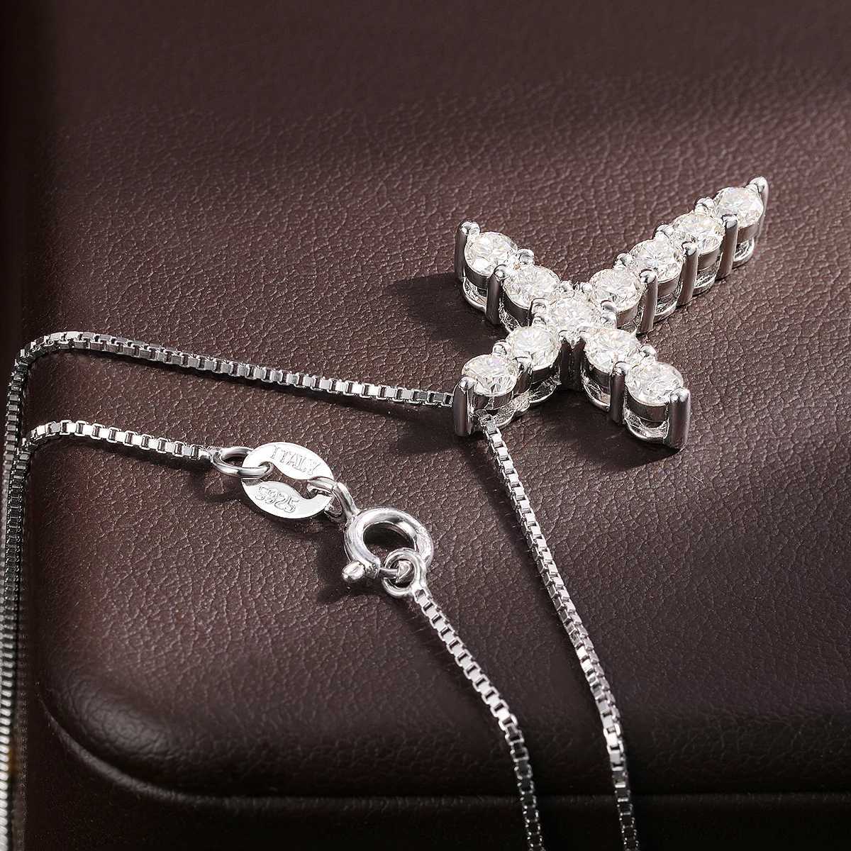 KNOBSPIN D VVS1 Moissanite Cross Pendant Necklace Original s925 Silver Box Chain Plated 18k White Gold Fine Necklace X241123