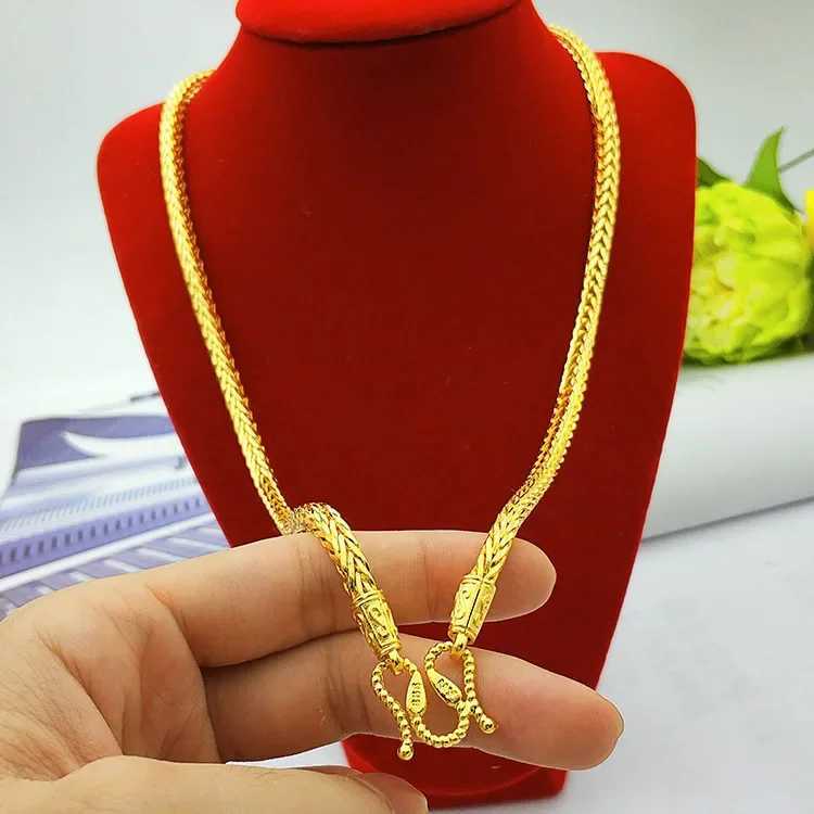24K solid gold snake bone necklace for mens dragon bone snake bone necklace X241123