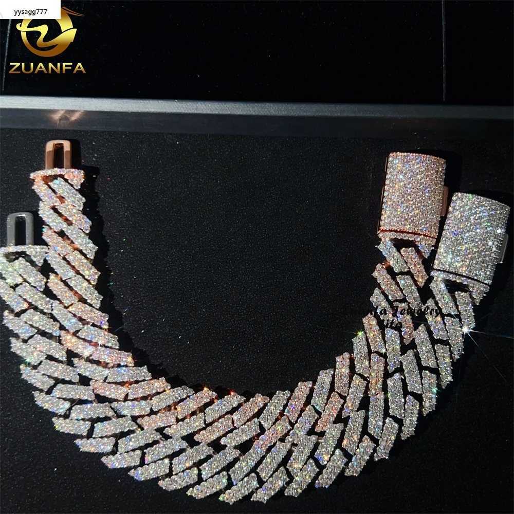 15mm Two Tone Color RoseWhite Rapper Man Jewelry Hip Hop Iced Out S 925 Silver VVS1 Moissanite Diamond Miami Cuban Bracelet