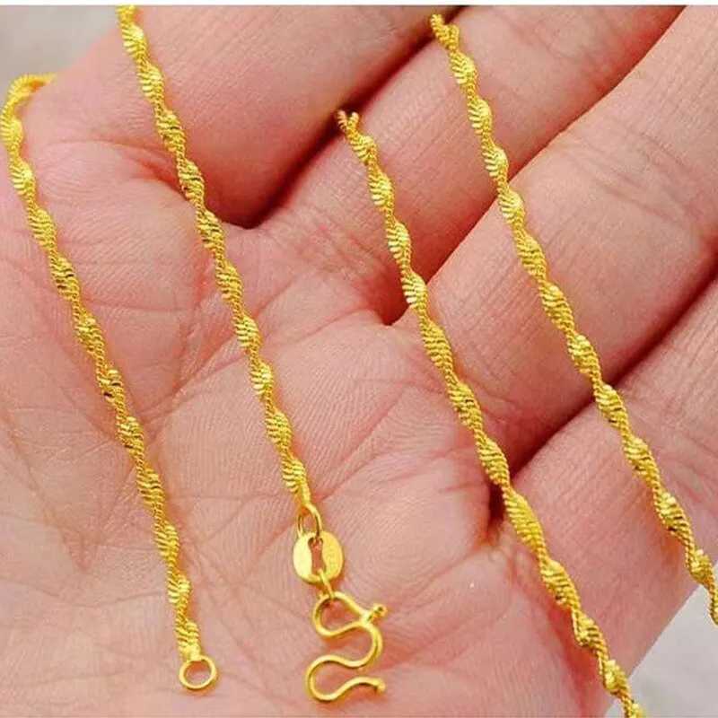 TIEEFEGO 2022 New 24K Gold Necklace 45CM Box Chain/Water Ripple/Single Water Ripple Necklace with Chain Suitable for Womens Jewelry Gifts X241123