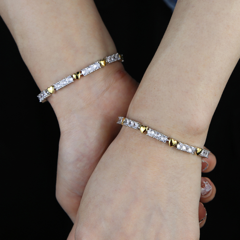 Men's Iced Out Tennis Bracelet Necklace: CZ Round Heart Cut Hip Hop Jewelry Gift