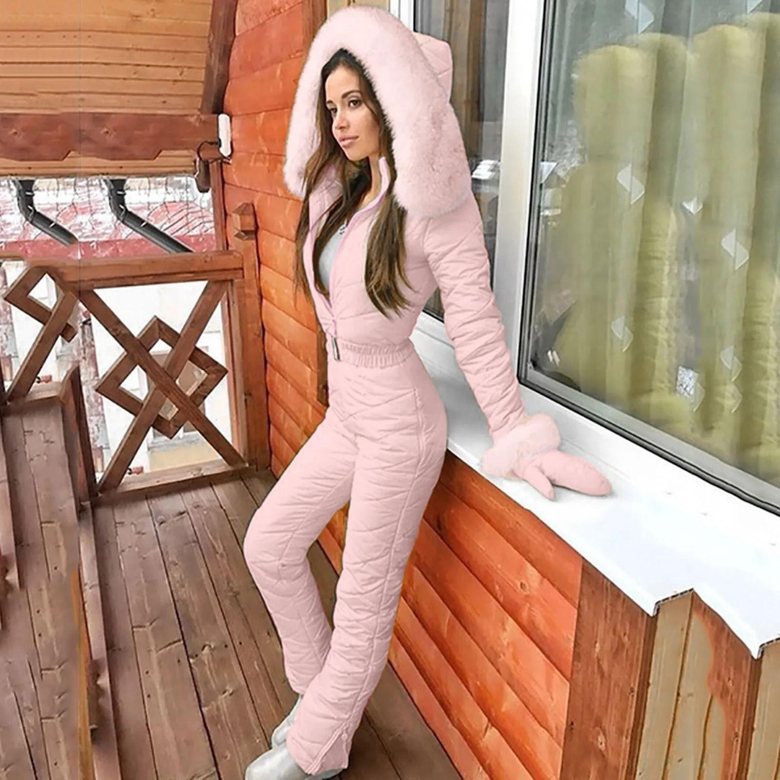 Womens Pink Ski Suit Fashion Casual Thick Snowboard Skisuit Outdoor Sports Zipper Trip Snowboarding Wear 241121