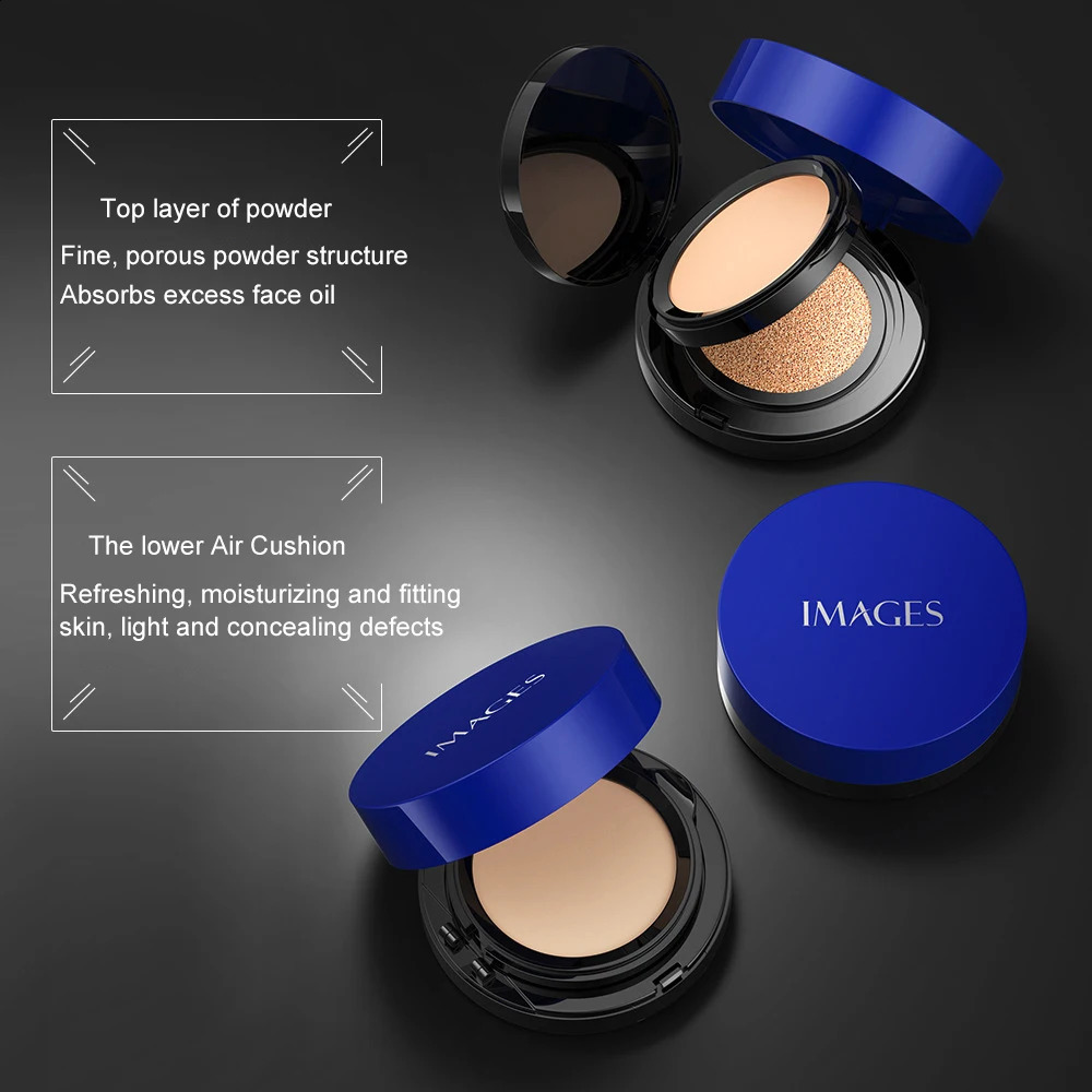 2 In 1 Double Layer Blue Air Cushion Makeup Pressed Powder Foundation Whitening BB CC Cream Long Lasting Oil Control Face Makeup 240410