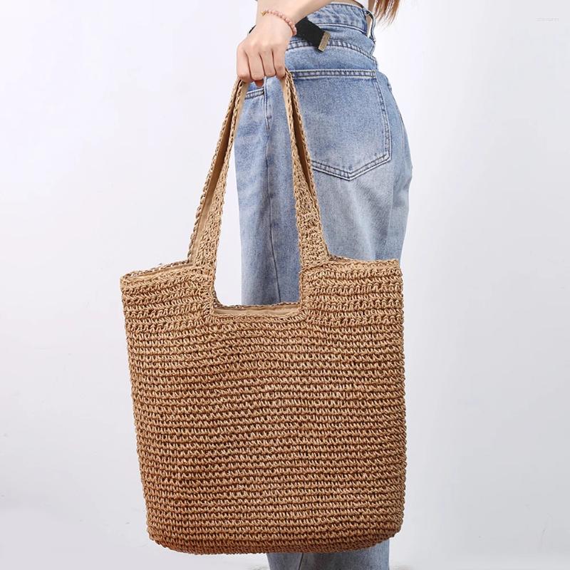 Totes Hand-Woven Handbags Summer Women Top-Handle Bags Large Capacity Paper Rope Handmade Fashion Simple Casual Shopping zhanyishengli