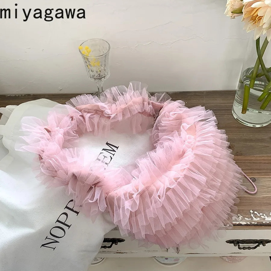 Miyagawa Handheld Mesh Ruffle Fold Bag Soft Sweet One Shoulder Underarm Stray Bag 241122