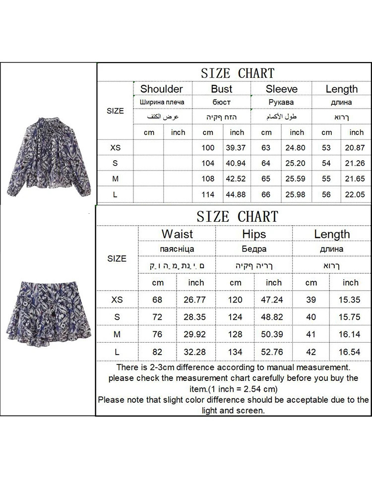 TRAF Summer Print Skirts Sets For Women Fashion Thin 2PCS Vintage Long Sleeved Shirt Tops ALine Mini 240423