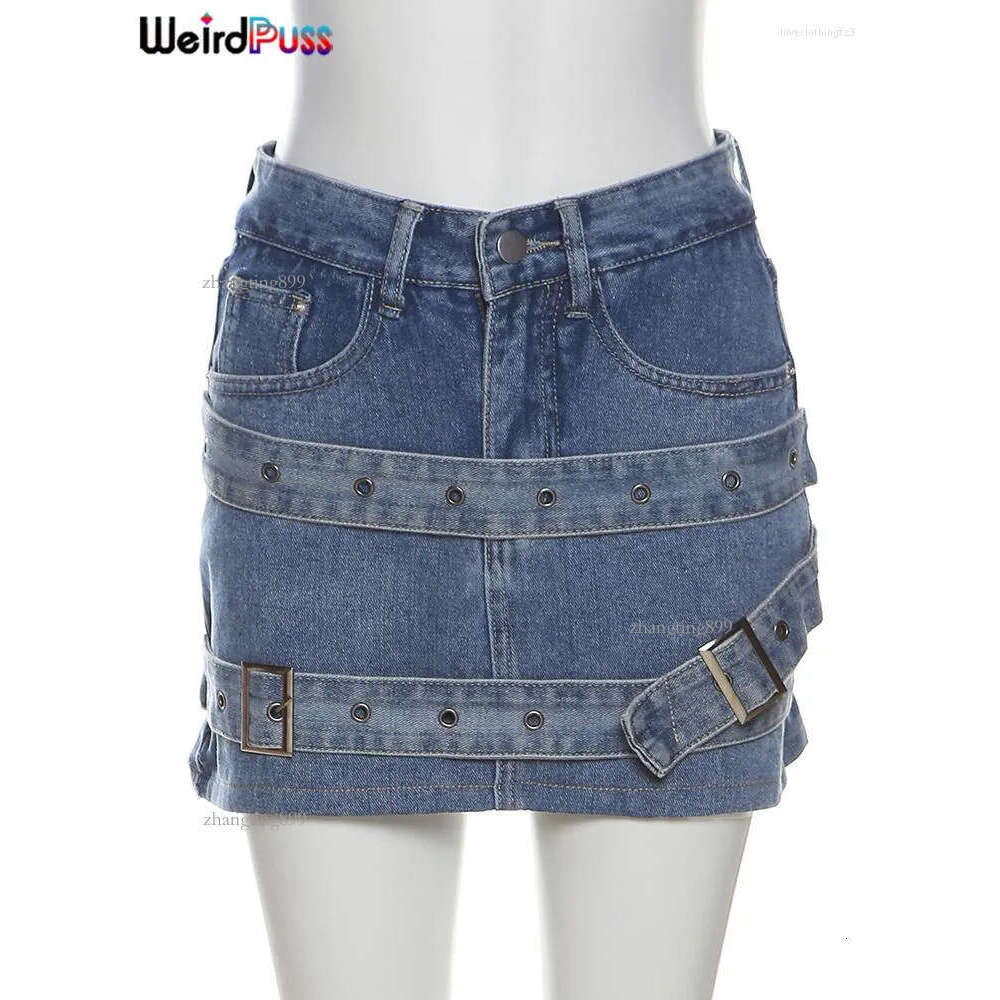 Skirts Weird Puss Denim Peach Hip Women Chic Belt Y2K Vintage Fashion Wild Basic Elastic Streetwear Cotton High Waist Bottoms