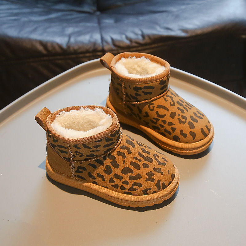 Kid Winter Plush Boots For Children Trend Fashion Leopard Teenager Littlesprouts Girl's Snow Boots Soft-soled Thick Warm Faux Fur Cotton Shoes To
