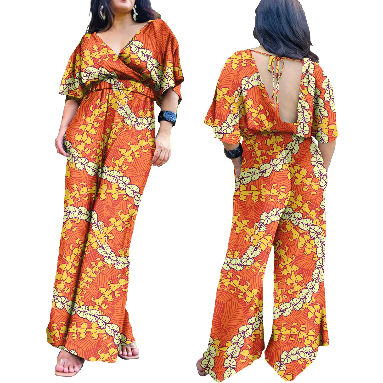 Polynesian Elei tribe ed womens oversized bodysuit custom casual suspension wide leg fitness printed jumpsuit 241118