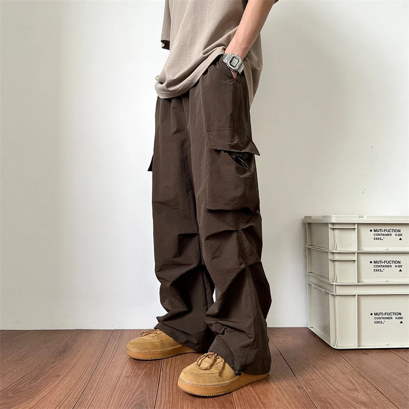 Summer Thin Pants Men Fashion Pocket Cargo Pants Men Japanese Streetwear Hip-hop Loose Straight Pants Mens Oversized Trousers 240422