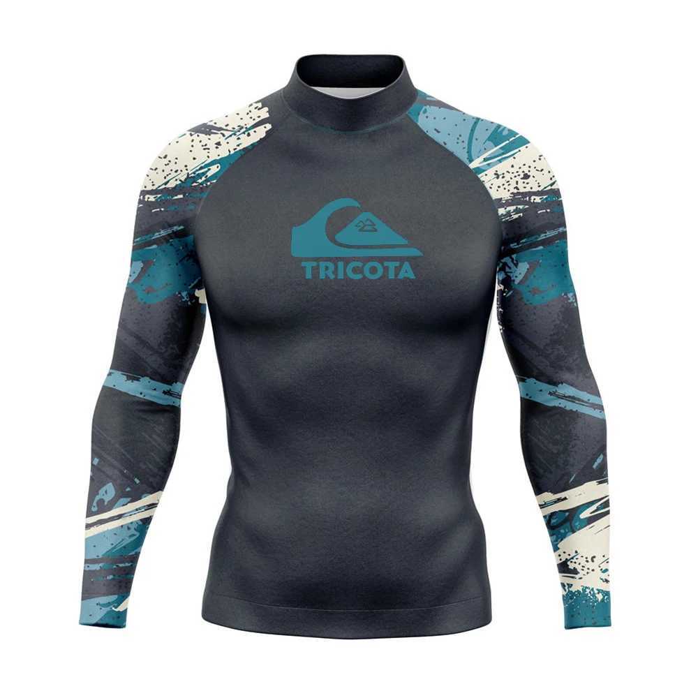 Men's Swimwear Surfing Swimming Diving T-Shirts Tight Long Sleeve Rash Guard Swimwear Mens UV Protection Surf Clothing Beach Floatsuit Tops d2404
