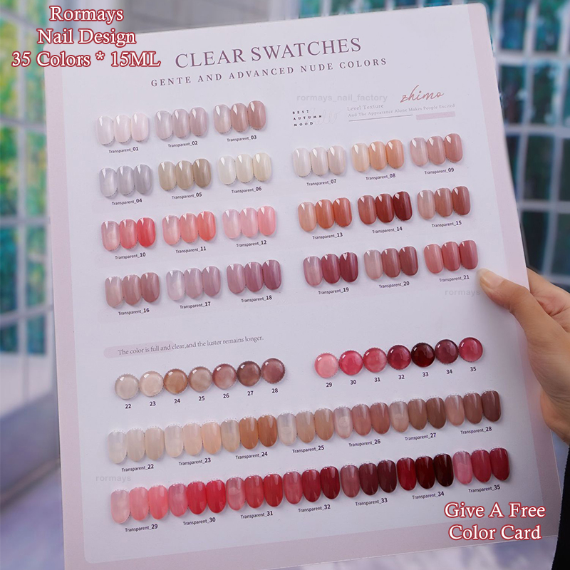 Rormays Ice Transparent Bare gel Polishing 35PCS Jade Grease Bare Varnish gel UV LED Impregnating Primer Pink gel Salon Art Wholesale Factory 15ML