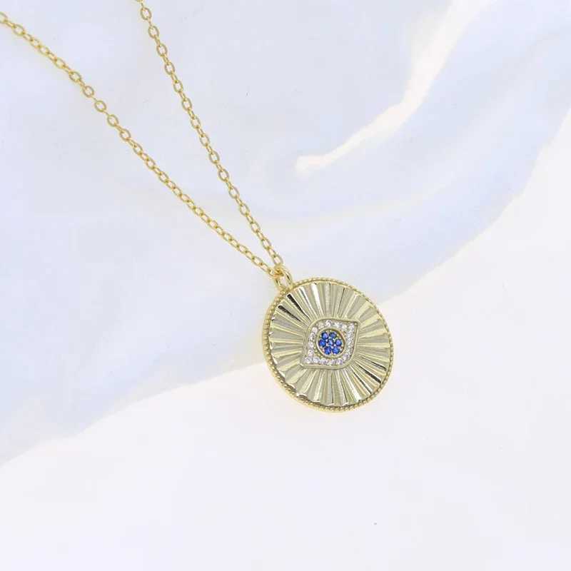 New 925 silver coin with blue Evil Eye pendant necklace covered with cubic zirconia 18K gold-plated suitable for womens exquisite jewelry X241123