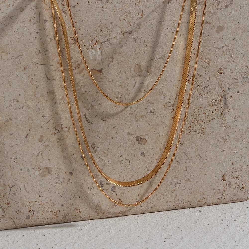 Tarnish Free Stainl Steel 18K Gold Plated Herryingbone Thin Snake Chain Layer Necklace Sexy Womens Gold Chain NecklaceX241123