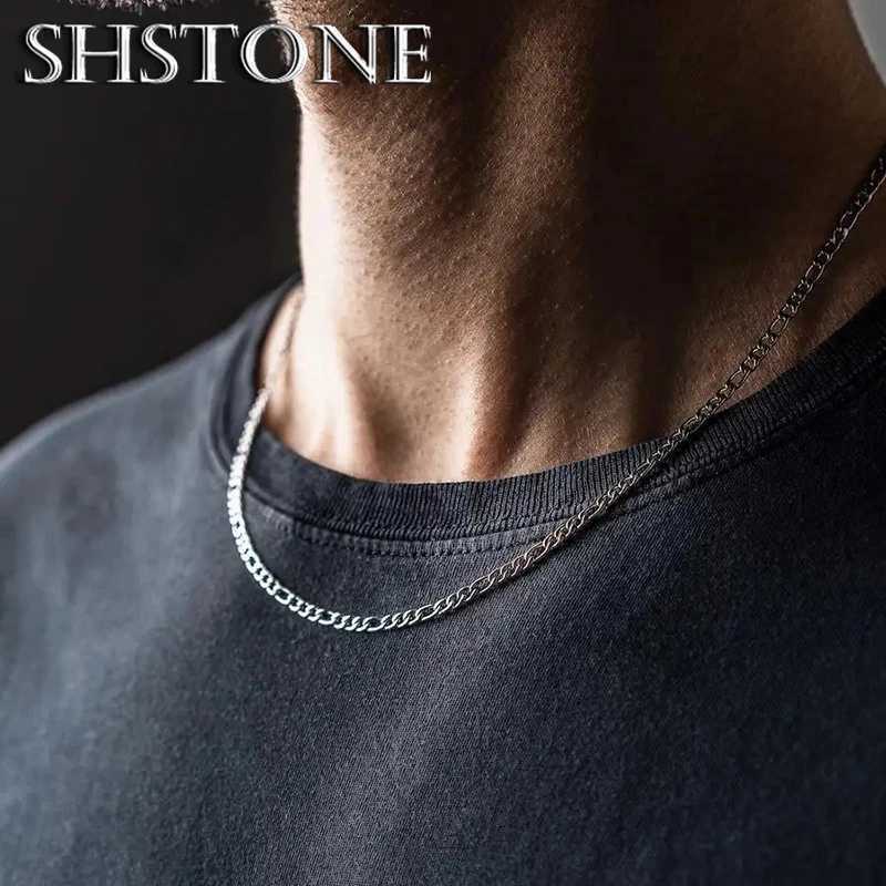 SHSTONE 18K gold Figaro chain necklace for men 2/4/6/8/10/12mm 925 sterling silver fashionable Cuban long chain necklace for mens jewelry X241123