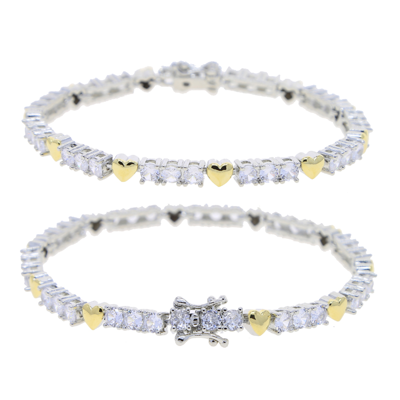 Men's Iced Out Tennis Bracelet Necklace: CZ Round Heart Cut Hip Hop Jewelry Gift