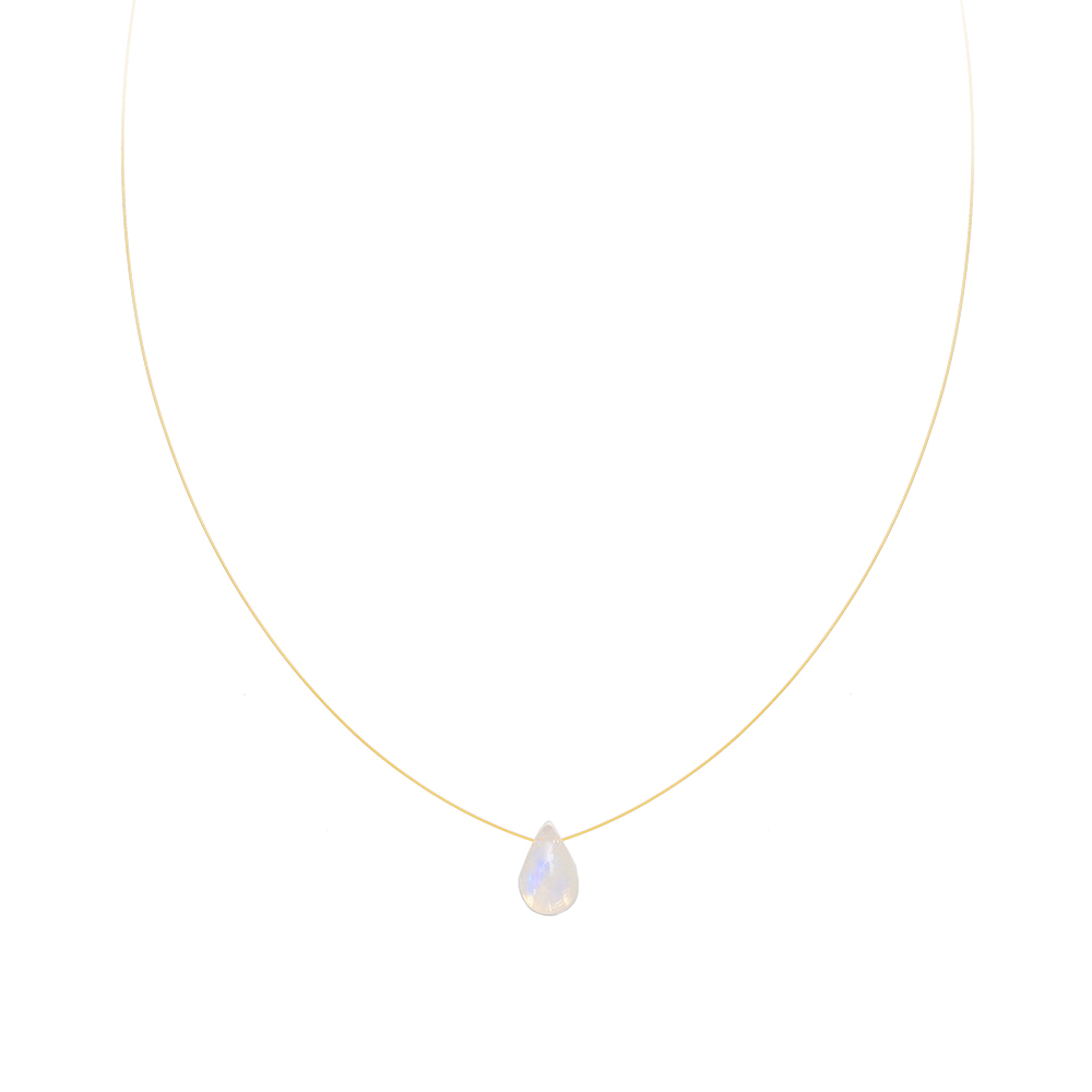 Jewellery 18K Plated Stainless Steel Fine Gold Thread Blue Water Drop Pendant Natural Moonstone Necklace for Special Occasions Gift Textured Elegant A