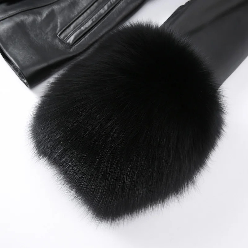 Autumn Winter Fox Fur Collar Real Leather Jacket Women Lady Streetwear Coats FG5077 241121