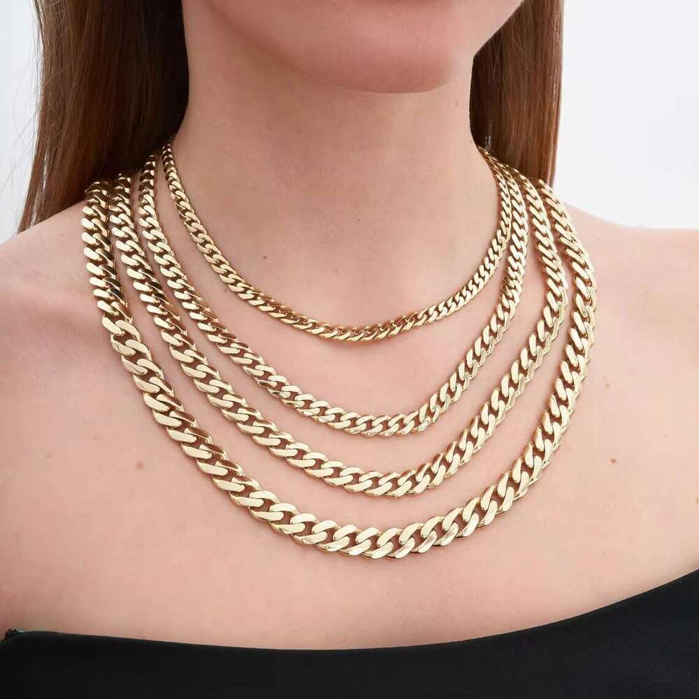 VLOVE Fine Jewelry Heavy 14K Real Solid Gold Miami Cuban K Chain Necklace 17Mm 7Mm