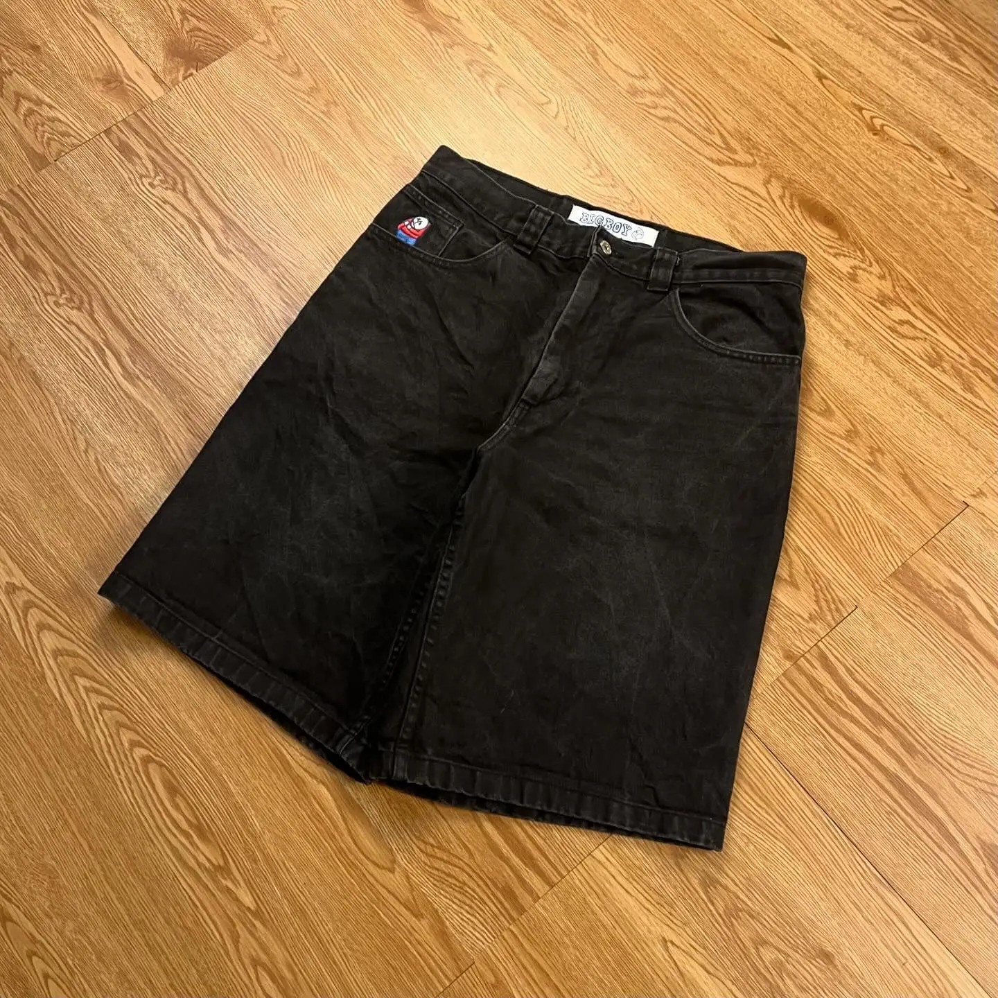 Y2k Big Boy Cartoon Graphic Embroidery Jeans Shorts Vintage Hip Hop Streetwear Baggy Gym Shorts for Men Harajuku Gothic Shorts 240409