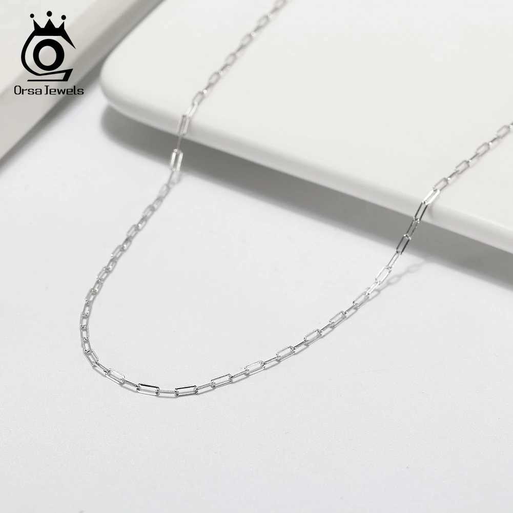 Orsa JEWELS 14K Gold Plated 1.8mm Paper Clip Chain Necklace 925 Pure Silver Simple Paper Clip Chain Necklace X241123
