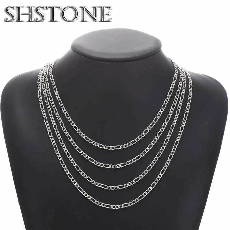 SHSTONE 18K gold Figaro chain necklace for men 2/4/6/8/10/12mm 925 sterling silver fashionable Cuban long chain necklace for mens jewelry X241123