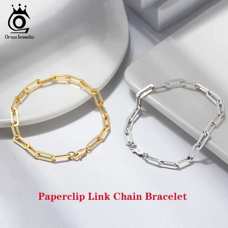 Rinntin Silver 925 Real Paperclip Neck Chain with 14k Gold Plated Fashion Chain Necklaces for Wen Men Silver Jewelry SC39 X250516