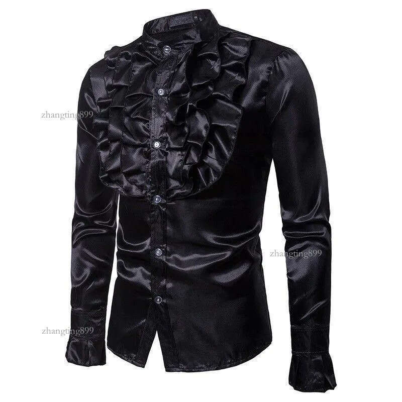 Men's Dress Shirts Autumn Arrival Mens Slim Frill Ruffle Stand Collar Fancy Clothing Wedding Party Stylish Formal Shirt Tops S-2XL - view 4