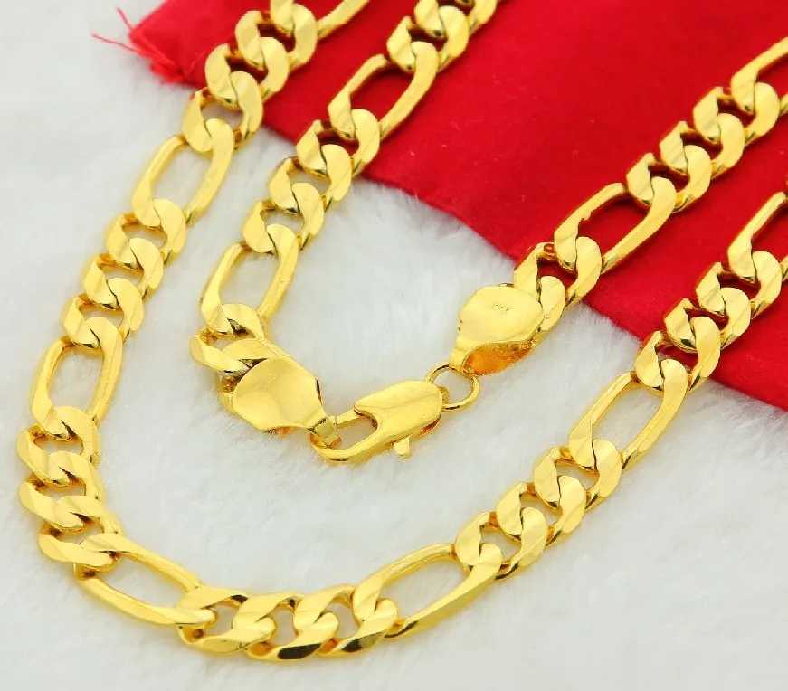 Pure gold mens chain necklace jewelry gold-plated 24k gold 10mm thick Figaro mens chain necklace 20 inches 22 inches 24 inches 26 inches 28 inches 30 